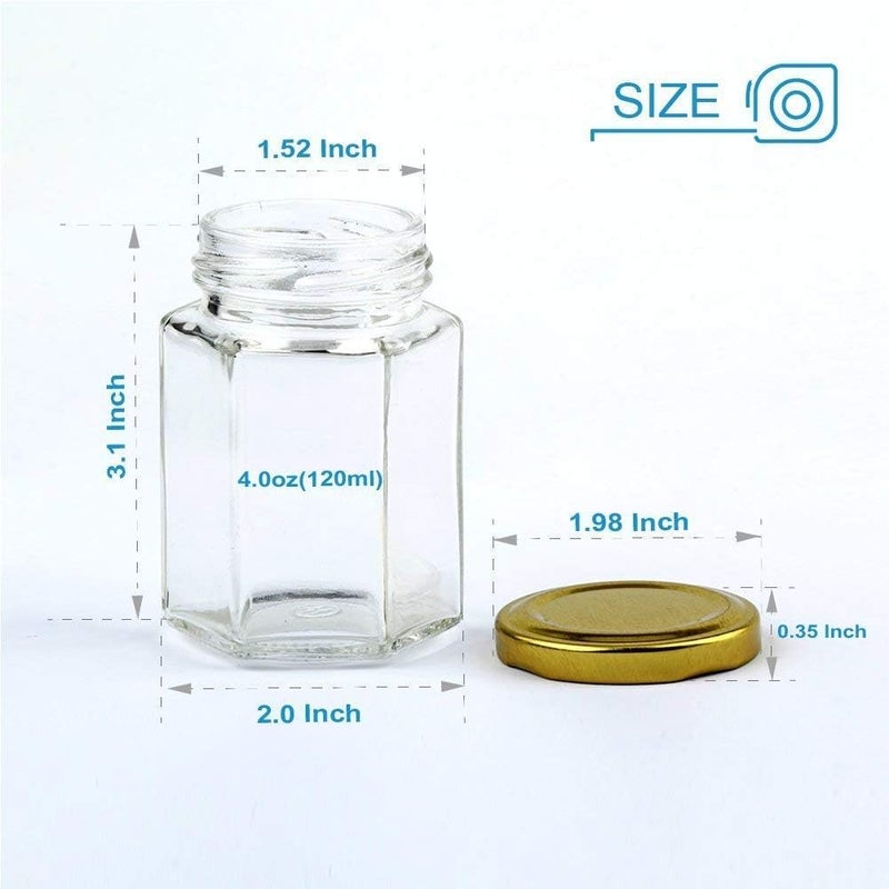 Encheng 4 oz Clear Hexagon Jars,Small Glass Honey Jars With Lids(Golden),Mason Jars For Herb,Foods,Jams,Liquid, Spice Jars For Storage 30 Pack - Image 2